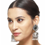 Silver-Toned Contemporary Jhumki Earrings